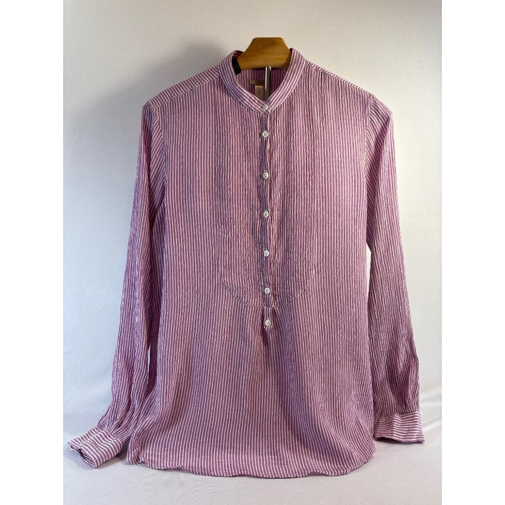 Massimo Alba Silk Stripe Band Collar Shirt Purple Italy Women's M